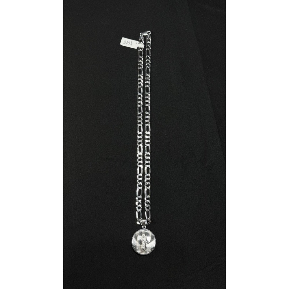 925 Sterling Silver Figaro Chain Necklace Saint Jude Virgin Mary Pendant 24 inch - Picture 4 of 9